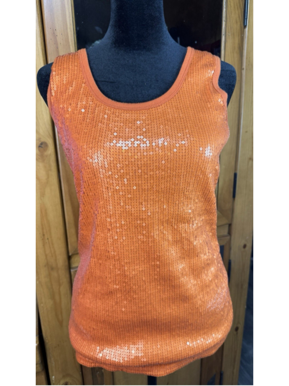Y2K Vintage RARE Fossil Tank Top Full Front Sequins Orange Women Small Festival